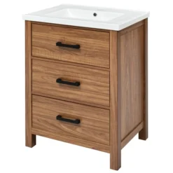 ModernLuxe 24" Bathroom Vanity with Ceramic Basin Sink and 3 Drawers, Natural -Luxe Furniture Sale GUEST 2a072f55 53a6 4a75 89a7 02ece74844bf