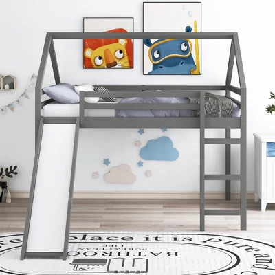 ModernLuxe Full Size House Shape Loft Bed with Integrated Slide 3 ModernLuxe Full Size House Shape Loft Bed with Integrated Slide