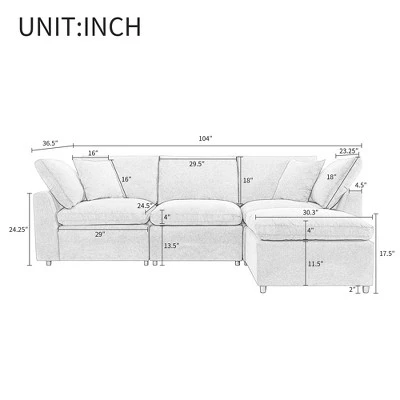 104" L-Shaped Modular Sofa With Reversible Chaise, Down Filled Upholstery Convertible Sectional Couch 4L - ModernLuxe 4 104" L-Shaped Modular Sofa With Reversible Chaise, Down Filled Upholstery Convertible Sectional Couch 4L - ModernLuxe - Image 2