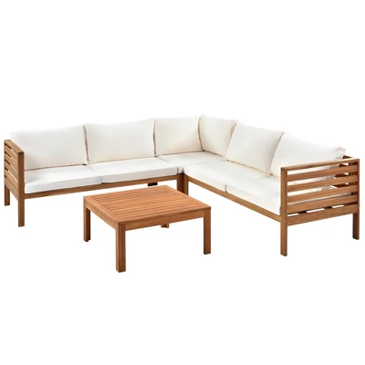 ModernLuxe Japanese-Style Acacia Wood Outdoor Sofa Set with Coffee Table 7 ModernLuxe Japanese-Style Acacia Wood Outdoor Sofa Set with Coffee Table - Image 5