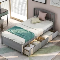 Twin Wood Platform Storage Bed Frame With Headboard And Two Drawers-ModernLuxe