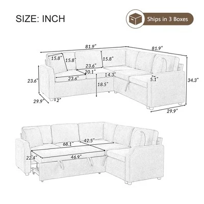 81.9" L-Shaped Sectional Sofa Bed, Chenille Upholstered Sofa With Pull-Out Sleeper & Hidden Storage - ModernLuxe 4 81.9" L-Shaped Sectional Sofa Bed, Chenille Upholstered Sofa With Pull-Out Sleeper & Hidden Storage - ModernLuxe - Image 2