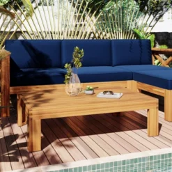ModernLuxe 5-Piece Modular Outdoor Patio Sofa Set with Acacia Wood Frame