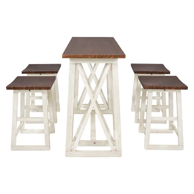 Rustic Wood Counter Height 5-Piece Dining Set With 4 Stools - ModernLuxe 7 Rustic Wood Counter Height 5-Piece Dining Set With 4 Stools - ModernLuxe - Image 5