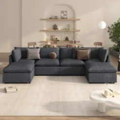 ModernLuxe 136.2" Large Modular U-Shape Sectional Sofa with Removable Ottomans