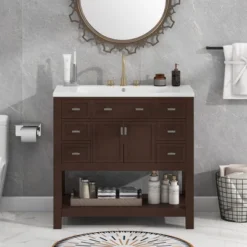ModernLuxe 36" Contemporary Bathroom Vanity with Integrated Sink and 6 Drawers