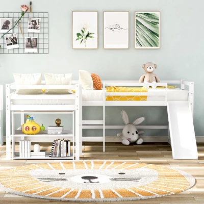 ModernLuxe Twin Size L-Shaped Loft Bed with Slide and Movable Two-Tier Shelves 3 ModernLuxe Twin Size L-Shaped Loft Bed with Slide and Movable Two-Tier Shelves