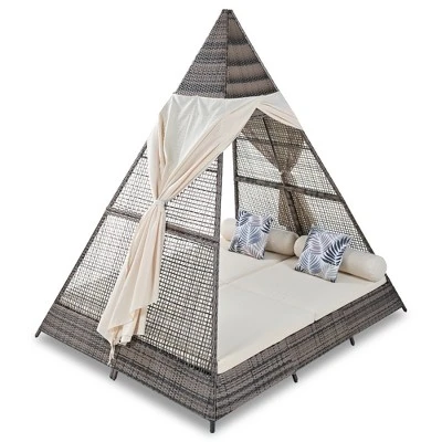 ModernLuxe 90.5" Outdoor Sunbed with Pyramid Tent Canopy and Privacy Curtains 8 ModernLuxe 90.5" Outdoor Sunbed with Pyramid Tent Canopy and Privacy Curtains - Image 6