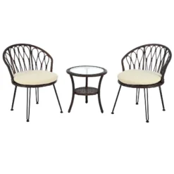 3-PCS Patio Conversation Set Outdoor Leisure Set Furniture Set With 2 Rattan Chairs & Glass Round Table For Patios, Balconies, Courtyard -ModernLuxe -Luxe Furniture Sale GUEST 2eb22bdb 604c 4c77 8bea 1b31fce34e0c