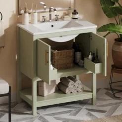 30" Bathroom Vanity With Ceramic Sink And Versatile Storage - Ideal For Small Bathrooms 4B - ModernLuxe