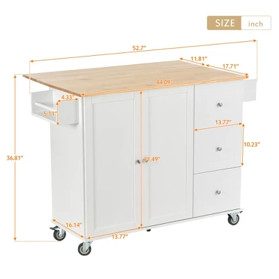 52.7 In. W Mobile Kitchen Island With Drop Leaf Wood Top, Spice Rack And Locking Wheels-ModernLuxe 5 52.7 In. W Mobile Kitchen Island With Drop Leaf Wood Top, Spice Rack And Locking Wheels-ModernLuxe - Image 3