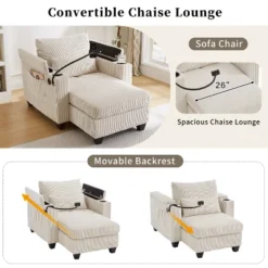 ModernLuxe Convertible Corduroy Loveseat Sofa Bed, Chaise Lounge With USB Ports, 2 Cup Holders, Storage Box & Phone Holder - 2/1 Seat Options -Luxe Furniture Sale GUEST 2f625b1f 0ae8 4174 b5b6 b4b3adc2759a