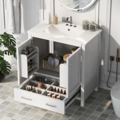 30"W Bathroom Vanity With Single Sink, Bathroom Storage Cabinet With 2 Doors And Drawer 4B - ModernLuxe
