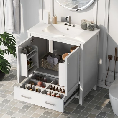 30"W Bathroom Vanity With Single Sink, Bathroom Storage Cabinet With 2 Doors And Drawer 4B - ModernLuxe 3 30"W Bathroom Vanity With Single Sink, Bathroom Storage Cabinet With 2 Doors And Drawer 4B - ModernLuxe