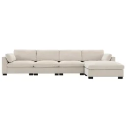 130" L-Shaped Sectional Sofa, 5 Seat Chenille Modular Sofa Couch With Folding Table, Dual USB Charging & Ottoman, Beige/Gray - ModernLuxe -Luxe Furniture Sale GUEST 2fffa51f 6237 497d 8bcf dd19af49aa73