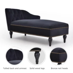 58" Velvet Chaise Lounge, Button Tufted Right Arm Facing Sleeper Lounge Chair With Nailhead Trim & Solid Wood Legs Black-ModernLuxe -Luxe Furniture Sale GUEST 303af5b4 fb64 450b aa96 469a843f2cf5