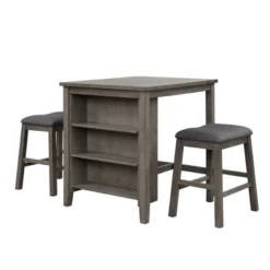 ModernLuxe 3-Piece Counter Height Dining Table Set with Storage Shelf