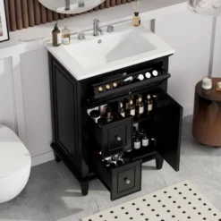 ModernLuxe 24" Bathroom Vanity with Ceramic Sink and Flip Drawer Storage