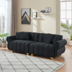 ModernLuxe Velvet Upholstered Sofa with 4 Pillows and Spring-Wrapped Cushions