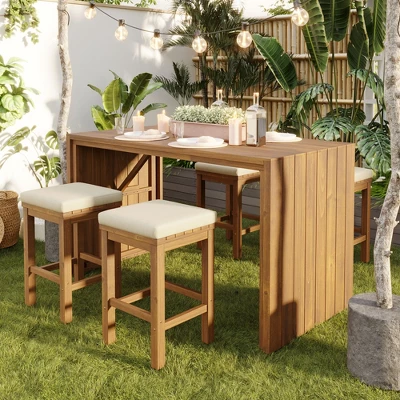 ModernLuxe 5-Piece Acacia Wood Outdoor Bar Set with Cushions 4 ModernLuxe 5-Piece Acacia Wood Outdoor Bar Set with Cushions - Image 2
