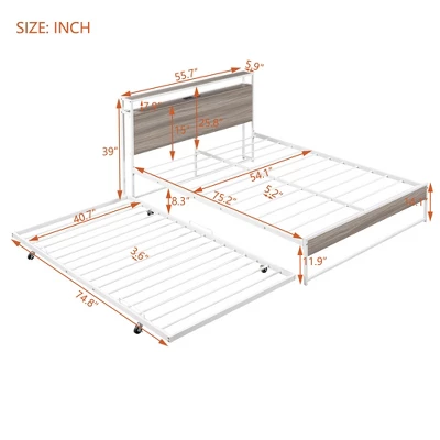 ModernLuxe Metal Platform Bed Frame with Trundle Bed, USB Ports, and Slat Support 4 ModernLuxe Metal Platform Bed Frame with Trundle Bed, USB Ports, and Slat Support - Image 2