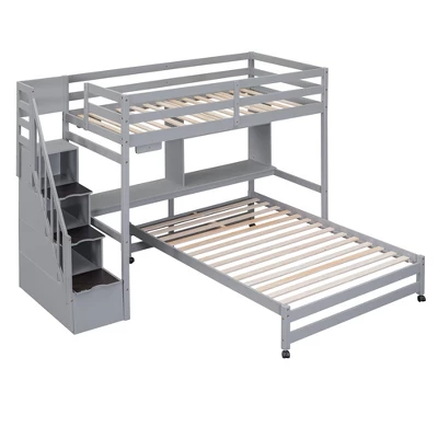 ModernLuxe Twin Over Full Bunk Bed with Storage Stairs, Desk and Integrated Hanger 6 ModernLuxe Twin Over Full Bunk Bed with Storage Stairs, Desk and Integrated Hanger - Image 4