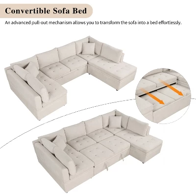 117.3"W Oversized Sectional Sofa U- Shaped Sofa Couch Pull-out Sofa Bed With Two Throw Pillows - ModernLuxe 5 117.3"W Oversized Sectional Sofa U- Shaped Sofa Couch Pull-out Sofa Bed With Two Throw Pillows - ModernLuxe - Image 3