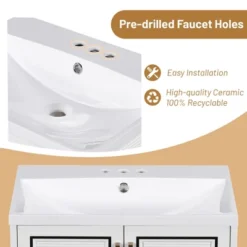 24" Wall Mounted Bathroom Vanity With Porcelain Sink And Two Shuttered Doors, White - ModernLuxe -Luxe Furniture Sale GUEST 32d893c6 4d83 43fb 8196 b6dea7b17e6d