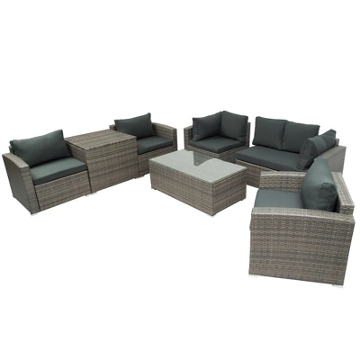 ModernLuxe 7-Piece Outdoor Wicker Sofa Set with Storage Box and Cushions 7 ModernLuxe 7-Piece Outdoor Wicker Sofa Set with Storage Box and Cushions - Image 5