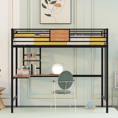 ModernLuxe Twin Metal Loft Bed with Integrated Desk and Storage Shelves 3 ModernLuxe Twin Metal Loft Bed with Integrated Desk and Storage Shelves - Image 2