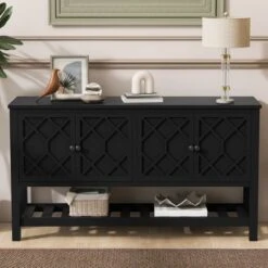 59.8"W Elegant Console Table With Polygonal Door Design & Open Shelf, Entryway Sofa Table – ModernLuxe
