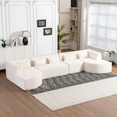 144"W Upholstered Free-combined Sectional Sofa Couch With Two Chaise Loungers And 5 Back Pillows For Living Room -ModernLuxe 4 144"W Upholstered Free-combined Sectional Sofa Couch With Two Chaise Loungers And 5 Back Pillows For Living Room -ModernLuxe - Image 2
