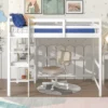 ModernLuxe Wooden Loft Bed with Built-in Desk and Storage Shelves