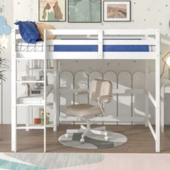 ModernLuxe Wooden Loft Bed with Built-in Desk and Storage Shelves