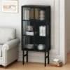 ModernLuxe 61.61" High Contemporary Glass Door Cabinet with Two Levels of Storage, Black -Luxe Furniture Sale GUEST 35199d2d f2eb 4fa7 9695 d140e2822588