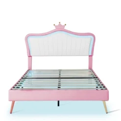 Queen/Full Size Upholstered Platform Bed Frame With LED Lights, Princess Bed With Crown Headboard-ModernLuxe 19 Queen/Full Size Upholstered Platform Bed Frame With LED Lights, Princess Bed With Crown Headboard-ModernLuxe -Luxe Furniture Sale GUEST 36a43ac9 4eee 434a 9b52 c3a118270f2e