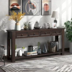 63"W Console Table/Sofa Table With Storage Drawers And Bottom Shelf 4Q - ModernLuxe -Luxe Furniture Sale GUEST 36bb603b 182e 48be 9626 4672a452ee8a
