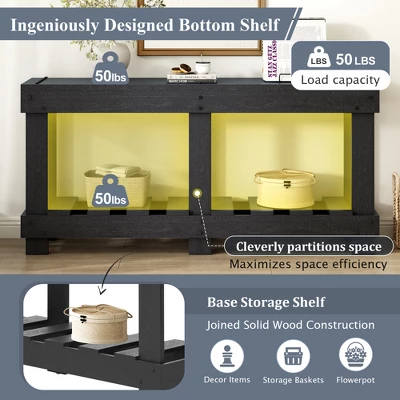 63" Vintage Console Table, Solid Fir Wood Entryway Table With 6 Legs, 4.5" Thick Desktop & Metal Rivet Decor For Living Room - ModernLuxe 7 63" Vintage Console Table, Solid Fir Wood Entryway Table With 6 Legs, 4.5" Thick Desktop & Metal Rivet Decor For Living Room - ModernLuxe - Image 5