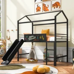 ModernLuxe Twin Size Metal House Loft Bed with Slide and Writable Board -Luxe Furniture Sale GUEST 3785b0a5 2630 48d7 bfa6 506582bf7470