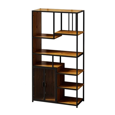 Multipurpose Bookshelf Storage Rack With Closed Storage Cabinets, Black + Brown - ModernLuxe 7 Multipurpose Bookshelf Storage Rack With Closed Storage Cabinets, Black + Brown - ModernLuxe - Image 5