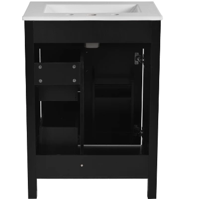 24"W Bathroom Vanity With Ceramic Sink, Bathroom Cabinet With Storage Racks, Drawers And Soft Closing Door, Black/Green-ModernLuxe 15 24"W Bathroom Vanity With Ceramic Sink, Bathroom Cabinet With Storage Racks, Drawers And Soft Closing Door, Black/Green-ModernLuxe - Image 13
