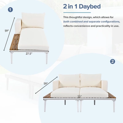 ModernLuxe Outdoor Patio Daybed - 2-in-1 Padded Chaise Lounge with Acacia Wood Side Tables 11 ModernLuxe Outdoor Patio Daybed - 2-in-1 Padded Chaise Lounge with Acacia Wood Side Tables - Image 9