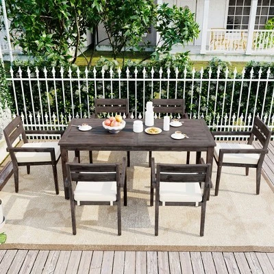 ModernLuxe 7-Piece Acacia Wood Outdoor Dining Set - All-Weather Patio Furniture with 6 Cushioned Chairs 3 ModernLuxe 7-Piece Acacia Wood Outdoor Dining Set - All-Weather Patio Furniture with 6 Cushioned Chairs