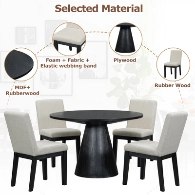 ModernLuxe 5-Piece Retro Round Dining Table Set with 4 Upholstered Chairs 7 ModernLuxe 5-Piece Retro Round Dining Table Set with 4 Upholstered Chairs - Image 5