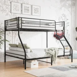 ModernLuxe Twin-over-Full Metal Bunk Bed with Ladder and Enhanced Guardrails