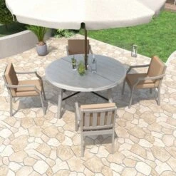ModernLuxe 5-Piece Acacia Wood Outdoor Dining Set with Umbrella Hole