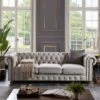 Chesterfield Linen Tufted Nailhead Upholstered Sofa With Wooden Legs - ModernLuxe -Luxe Furniture Sale GUEST 3afe5ada 58e0 4c69 ba3f 9f4140df4d64