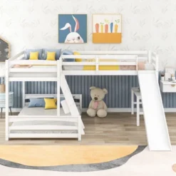 ModernLuxe Triple Bunk Bed with Twin Loft, Full Lower Bed, Desk, and Slide