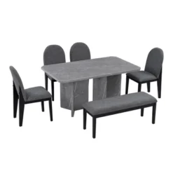 ModernLuxe 6-Piece Wood Dining Table Set with Faux Marble Veneer & Upholstered Seating -Luxe Furniture Sale GUEST 3cc10ab7 0d9c 40cc b21d 65647be6862c