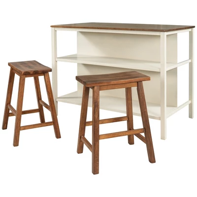 ModernLuxe 3-Piece Solid Wood Kitchen Island Set with 2 Stools 6 ModernLuxe 3-Piece Solid Wood Kitchen Island Set with 2 Stools - Image 4